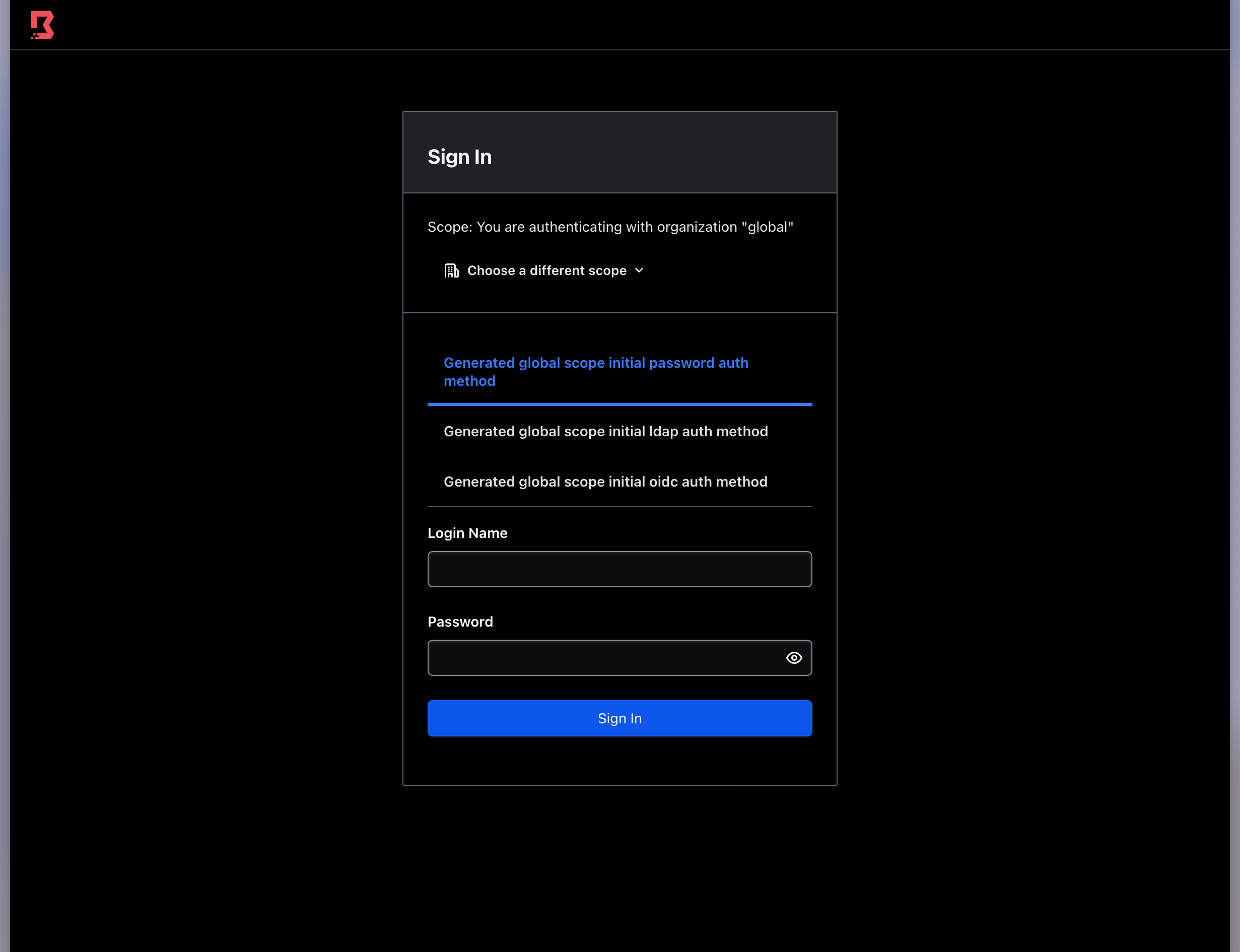 Boundary admin console login page